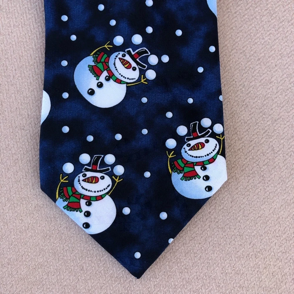 Hallmark Special Ties Made in Usa Navy, Black, Blue Snowman Holidays Necktie